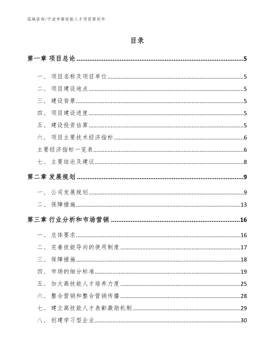宁波市高技能人才项目策划书_第1页