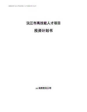 沅江市高技能人才项目投资计划书【模板】