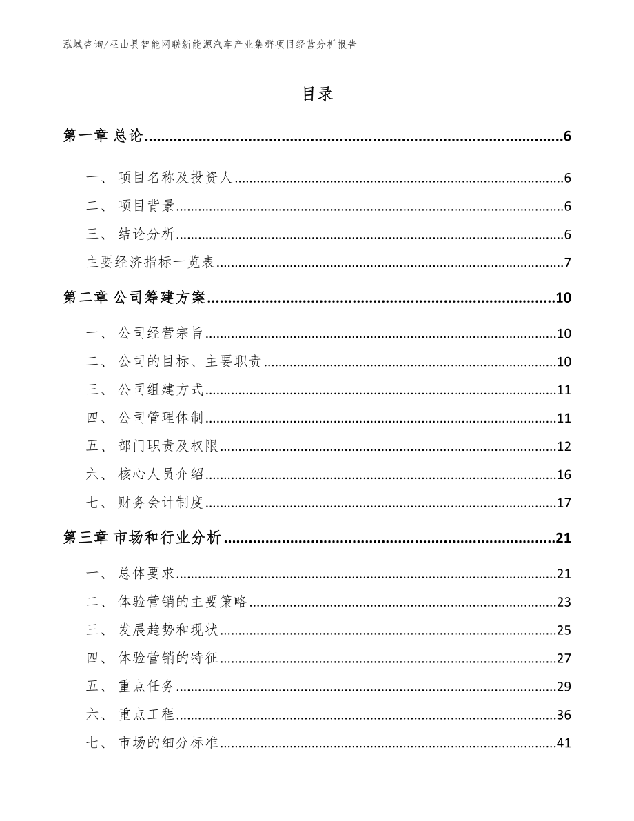 巫山县智能网联新能源汽车产业集群项目经营分析报告_第1页