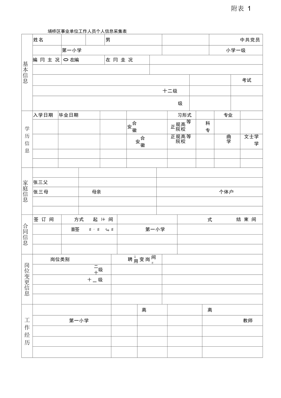 事业单位个人信息采集表模板_第1页