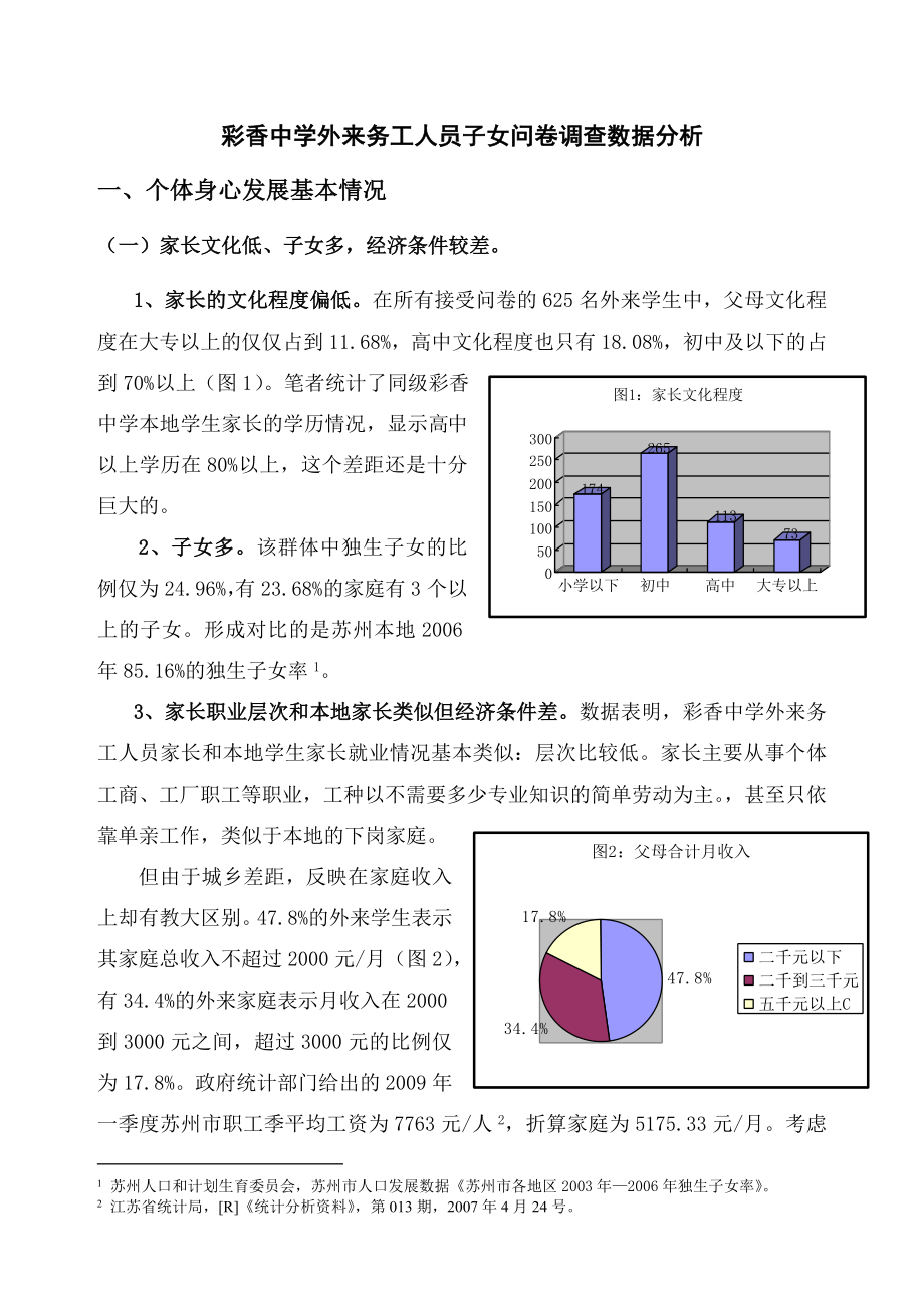 彩香中学外来务工人员子女问卷调查数据分析_第1页
