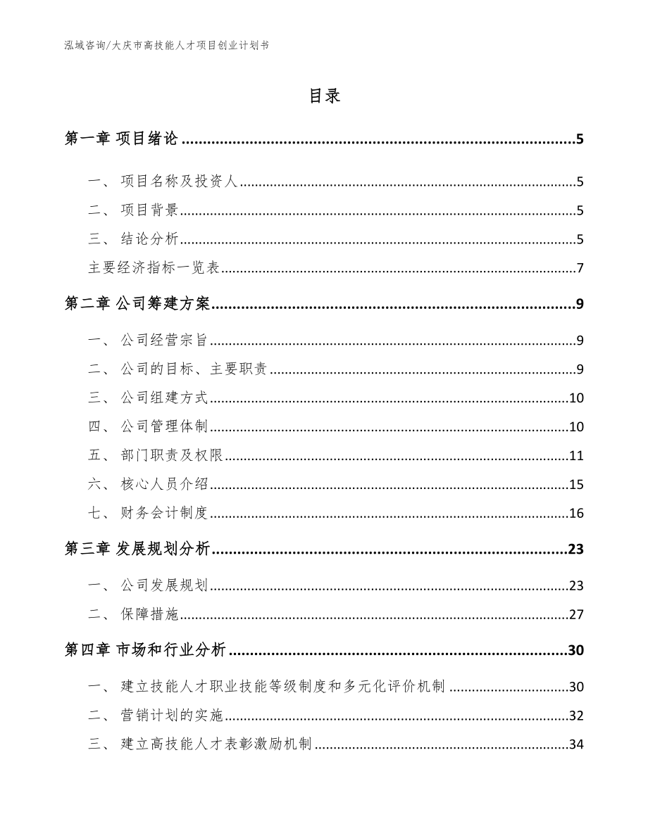 大庆市高技能人才项目创业计划书模板范本_第1页