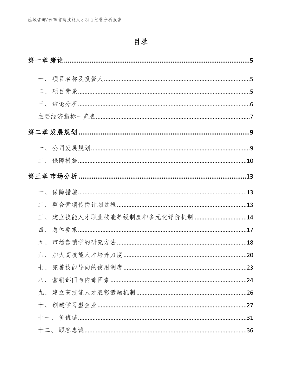 云南省高技能人才项目经营分析报告（范文参考）_第1页