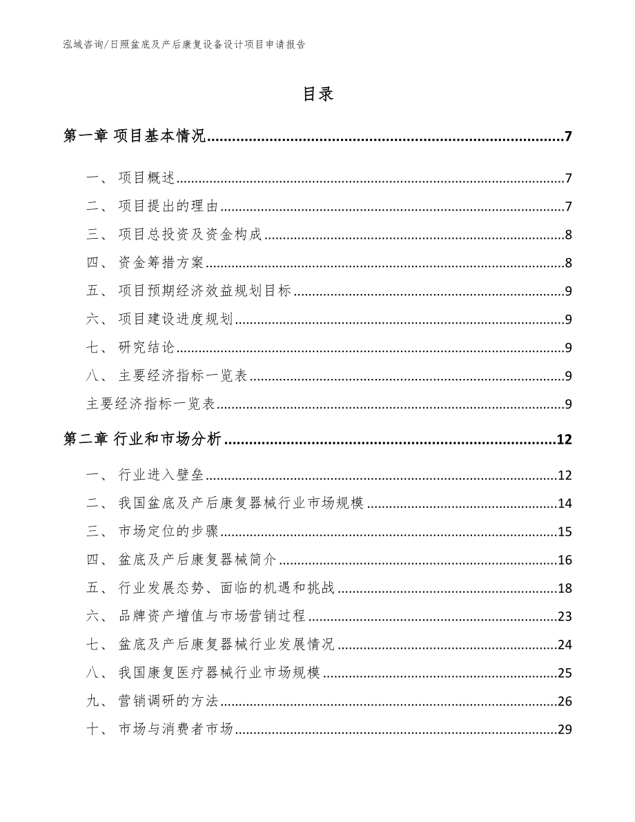 日照盆底及产后康复设备设计项目申请报告模板参考_第1页