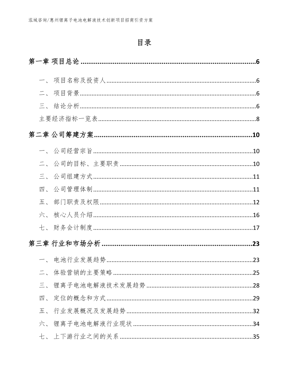 惠州锂离子电池电解液技术创新项目招商引资方案_第1页