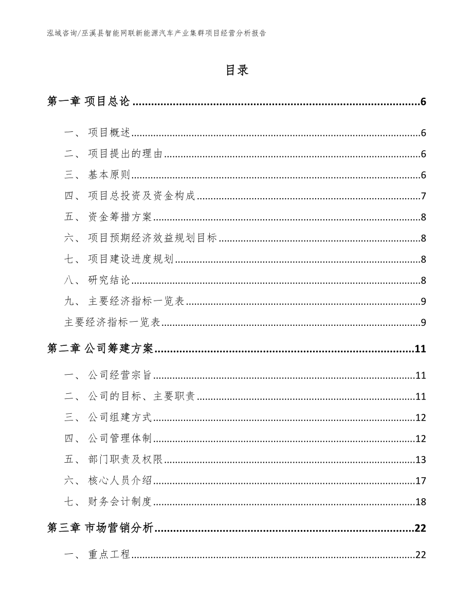 巫溪县智能网联新能源汽车产业集群项目经营分析报告_第1页