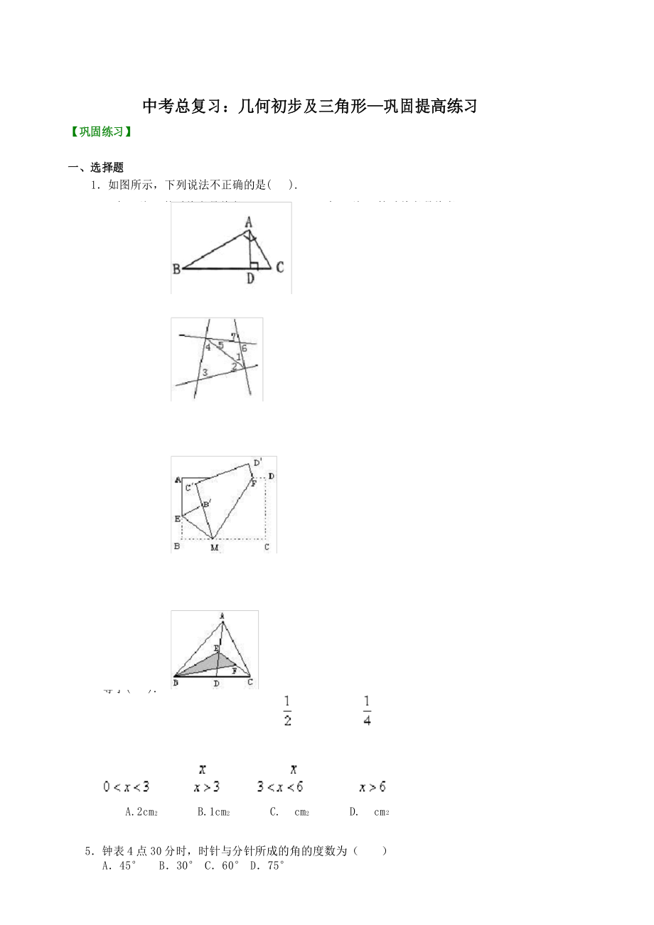 中考总复习：几何初步及三角形—巩固提高练习_第1页