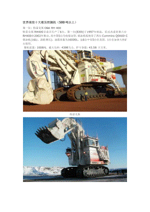 世界现役十大液压挖掘机(500吨以上)