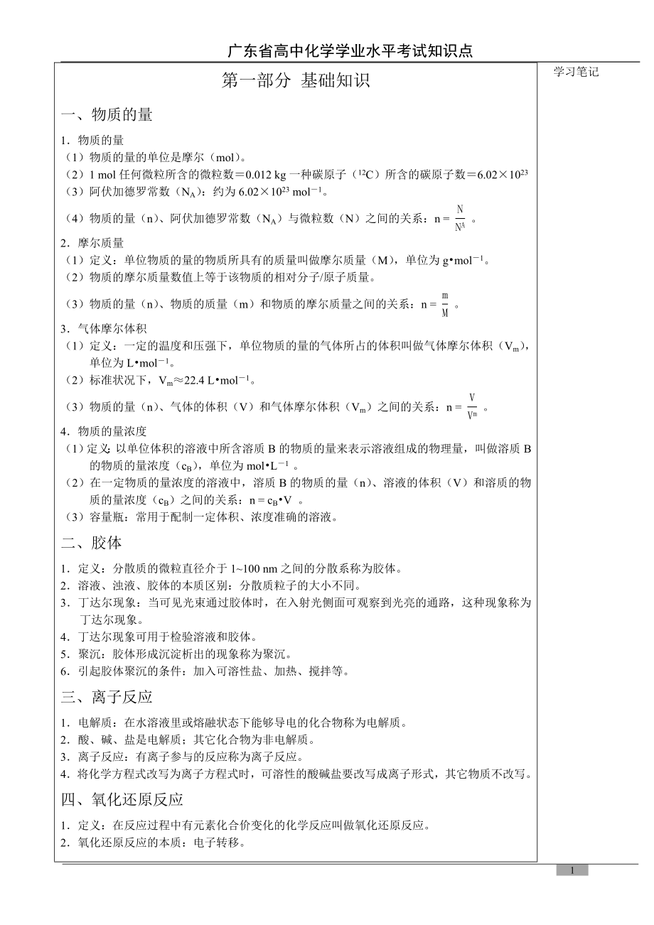广东省高中化学学业水平考试知识点总结_第1页