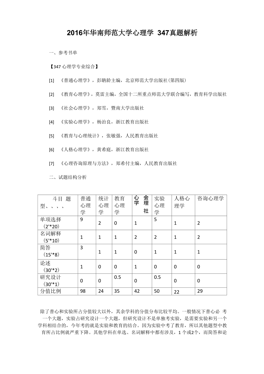 2016年华南师范大学心理学347真题解析_第1页