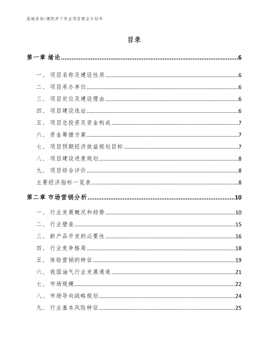 德阳井下作业项目商业计划书（范文模板）_第1页