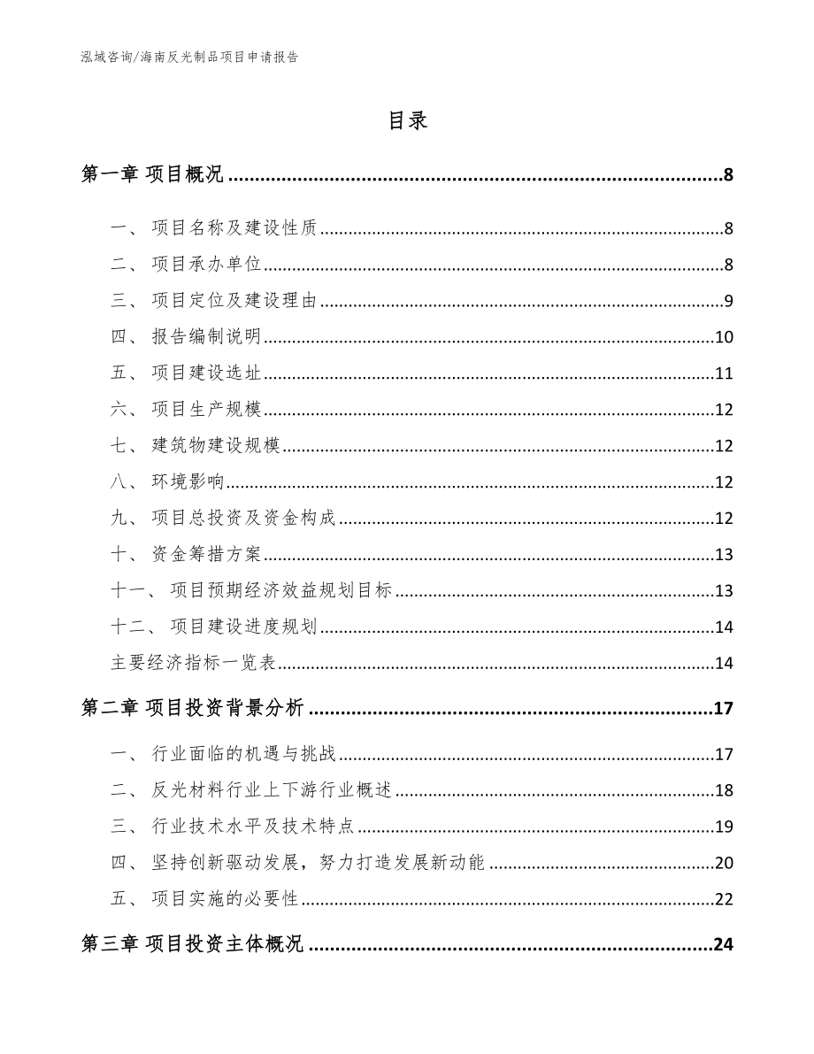 海南反光制品项目申请报告（模板）_第1页