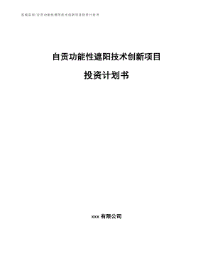 自贡功能性遮阳技术创新项目投资计划书