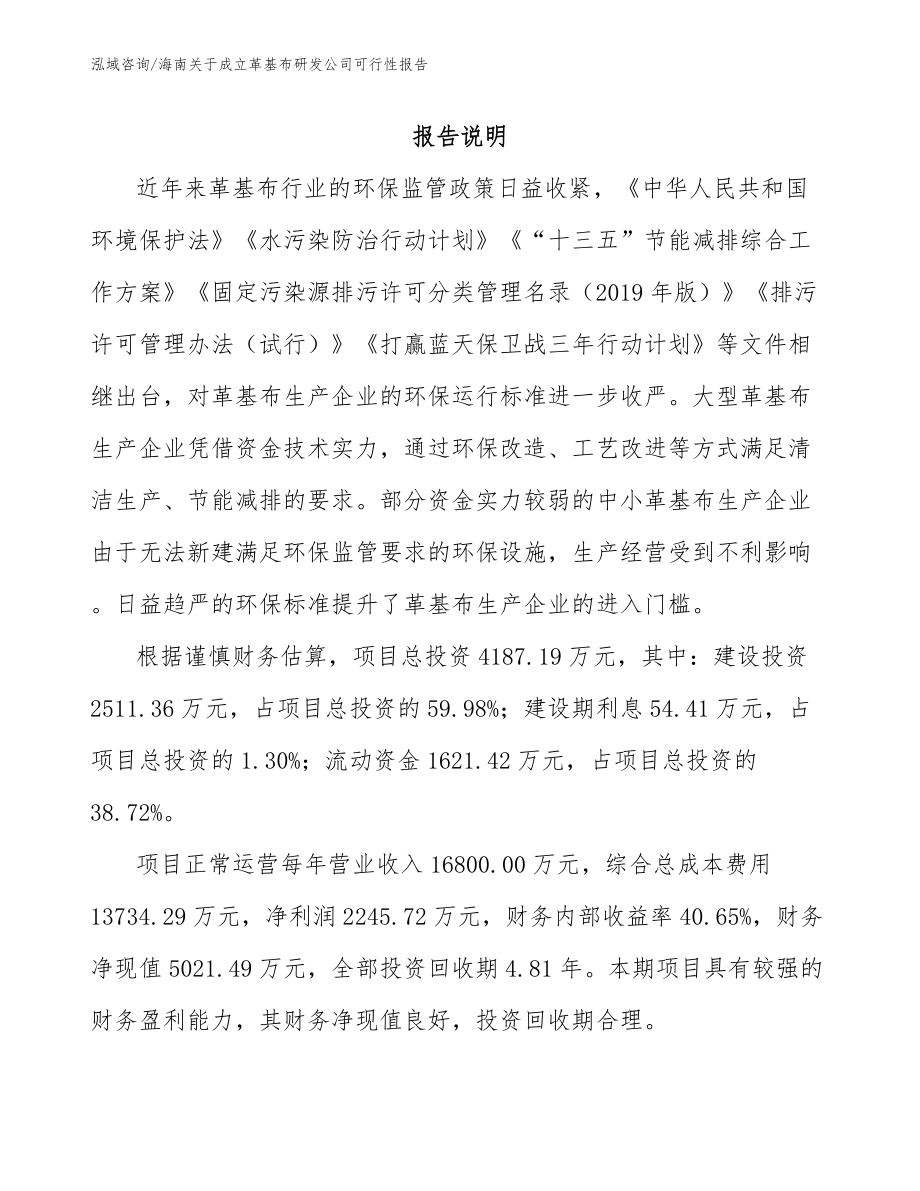 海南关于成立革基布研发公司可行性报告_范文参考_第1页