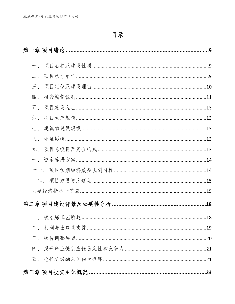 黑龙江镁项目申请报告_参考范文_第1页