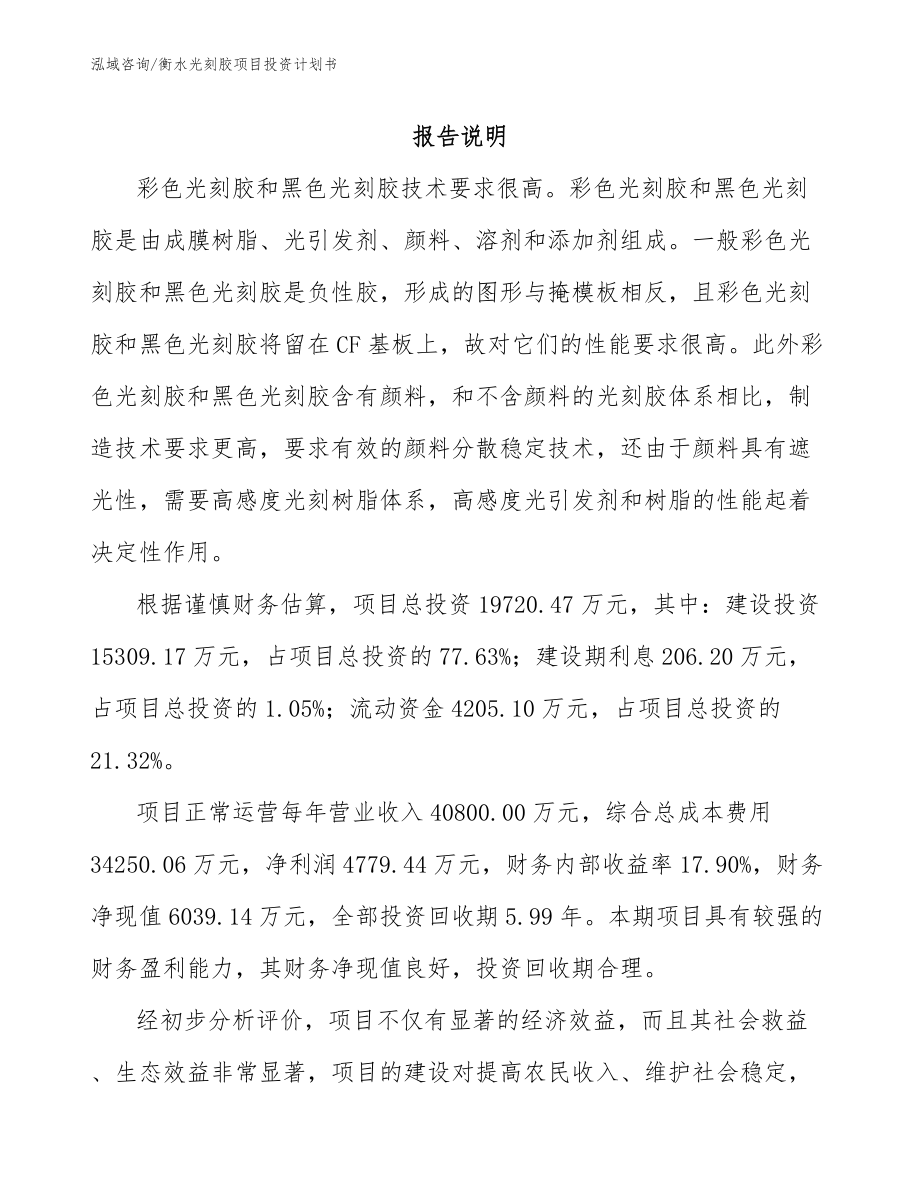 衡水光刻胶项目投资计划书_第1页