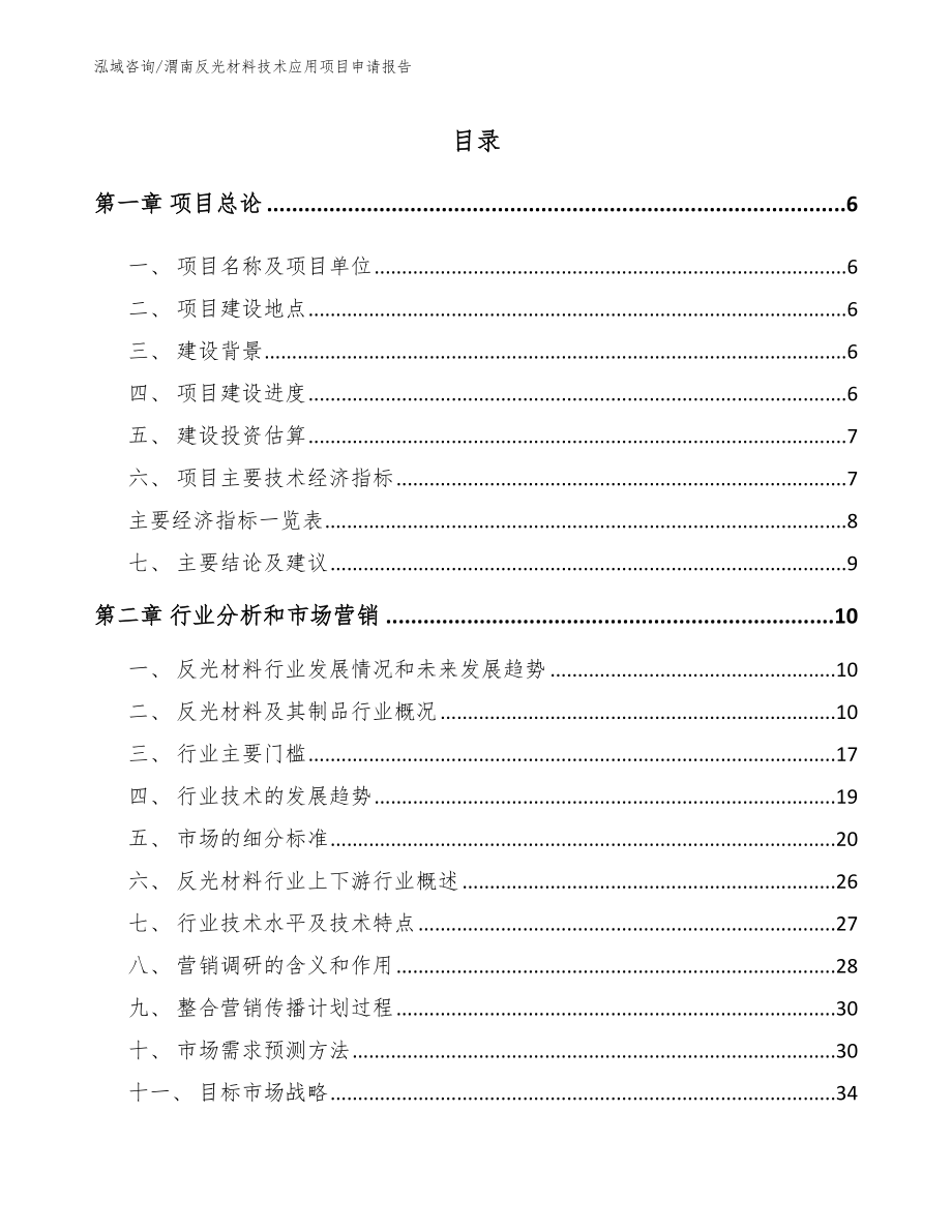 渭南反光材料技术应用项目申请报告_第1页