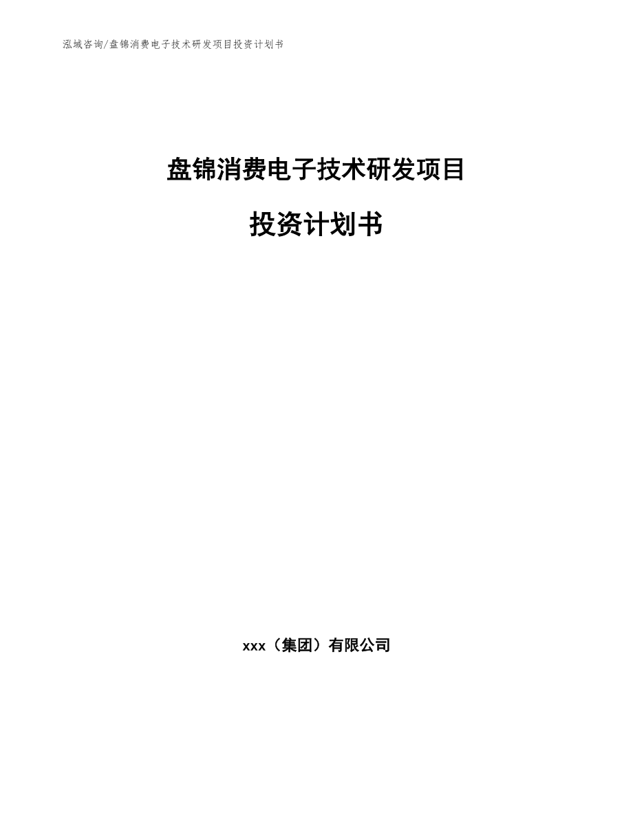 盘锦消费电子技术研发项目投资计划书模板参考_第1页