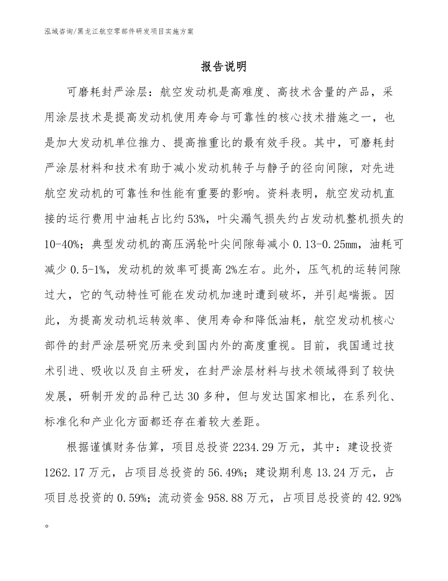 黑龙江航空零部件研发项目实施方案（模板参考）_第1页