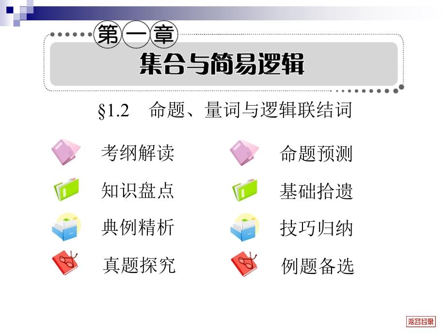 2013届高考文科数学一轮复习考案1.2命题量词与逻辑联结词_第1页