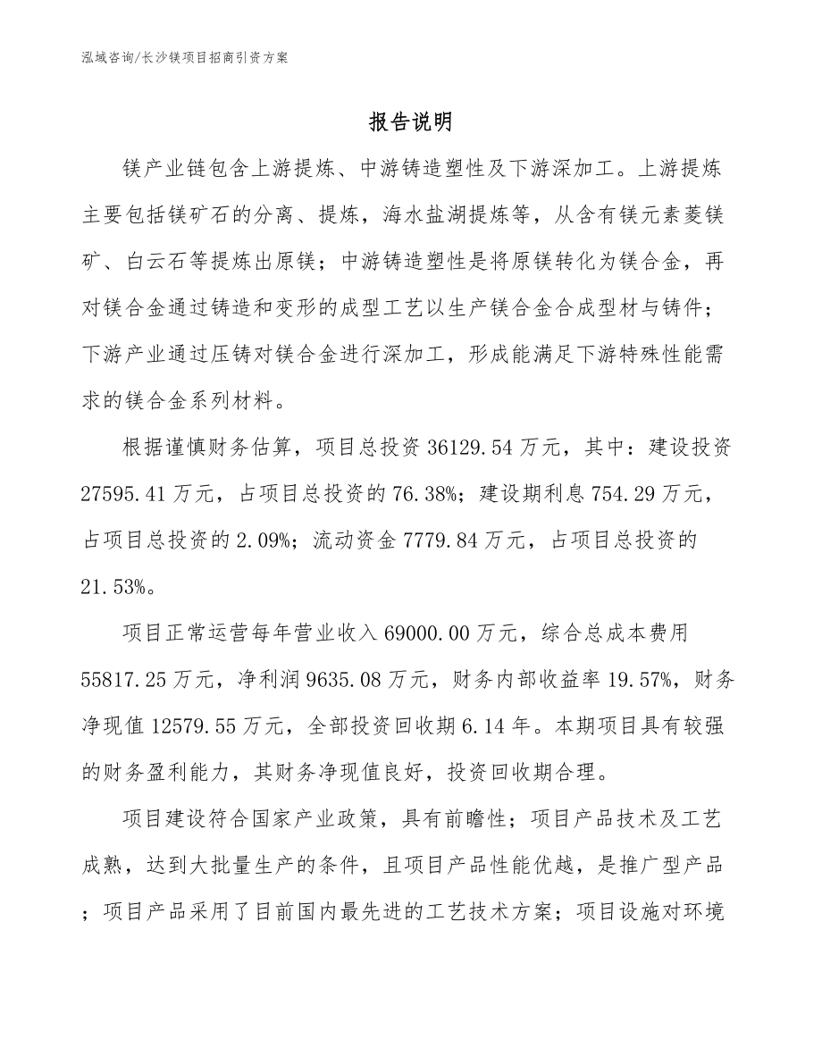 长沙镁项目招商引资方案_模板范文_第1页