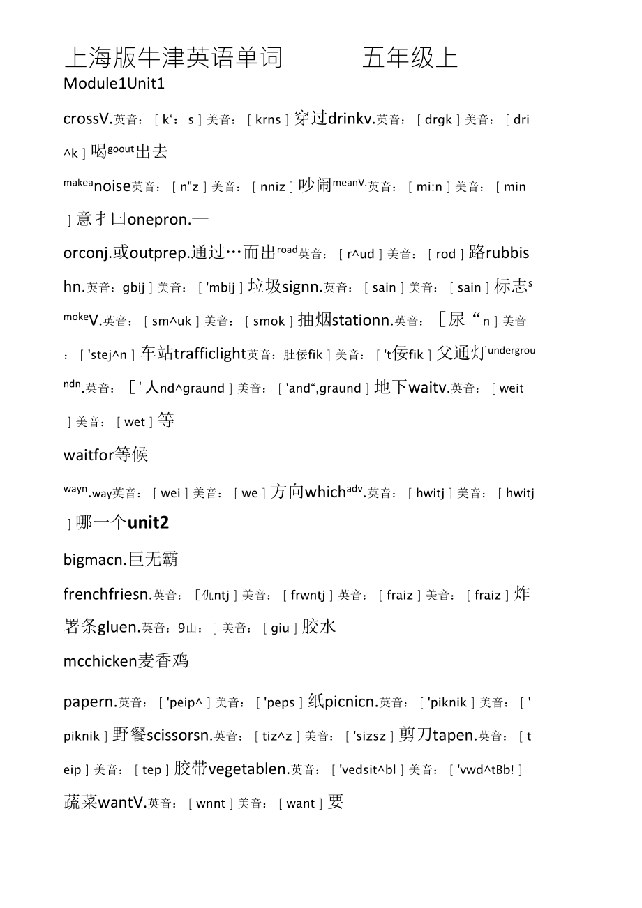 上海牛津英语五年级上册全部单词表以及音标注音_第1页