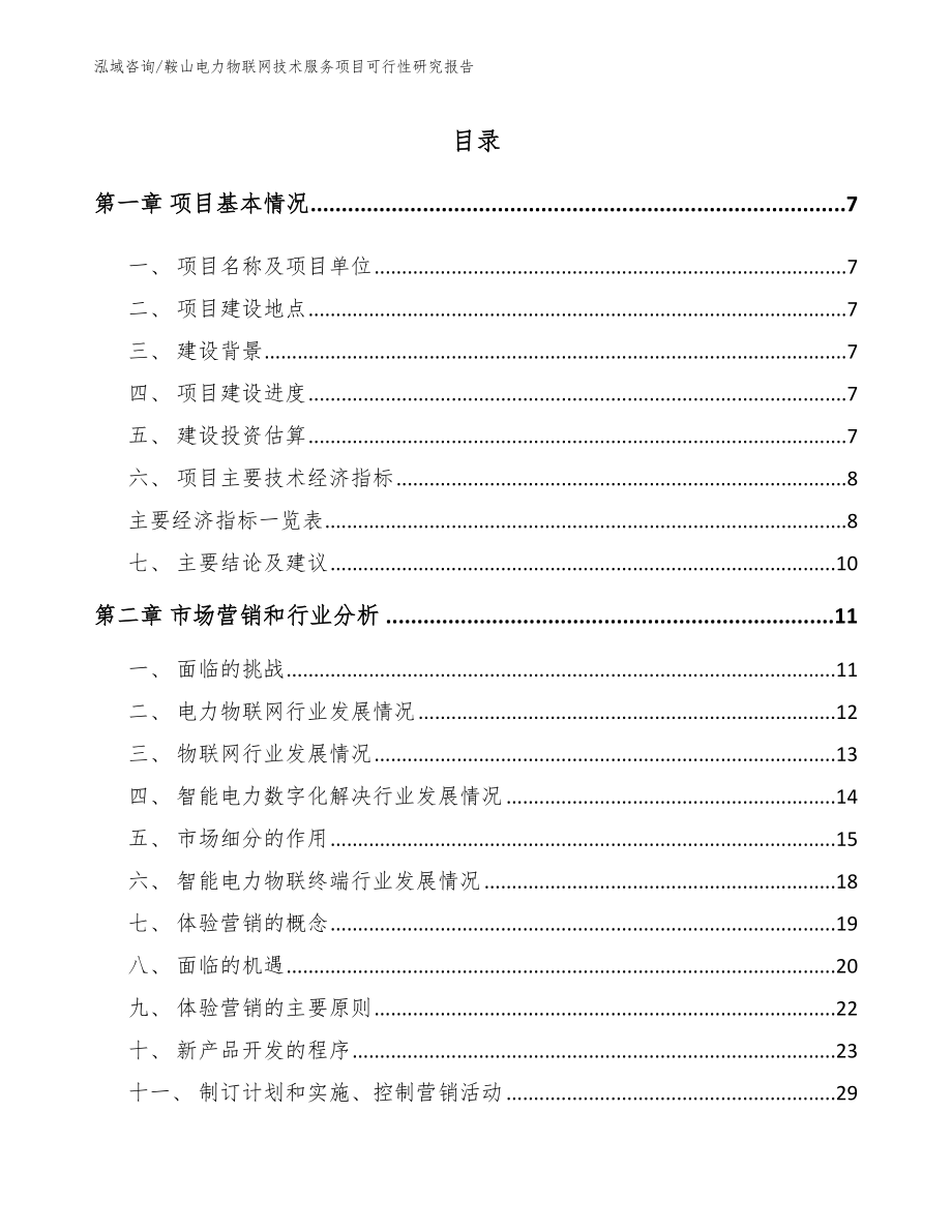 鞍山电力物联网技术服务项目可行性研究报告参考范文_第1页