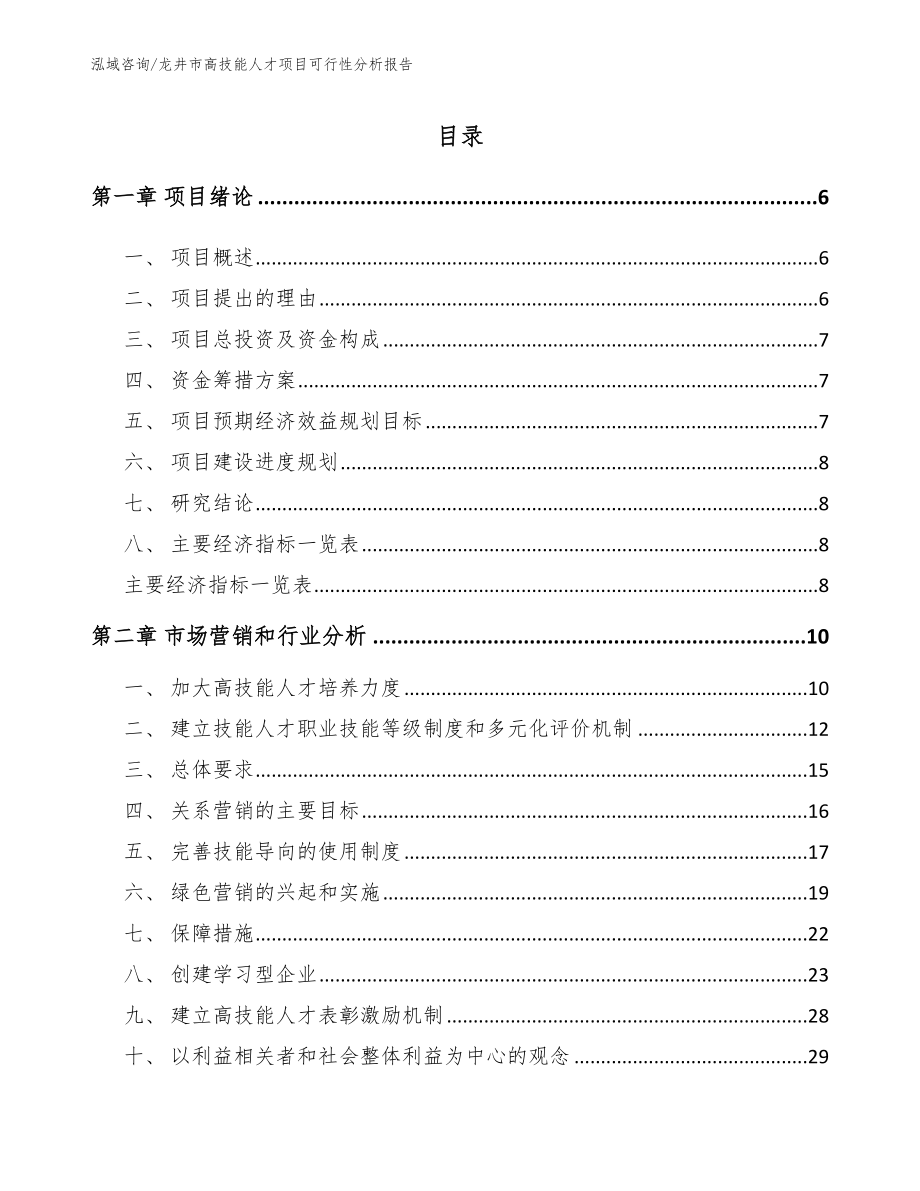 龙井市高技能人才项目可行性分析报告范文参考_第1页