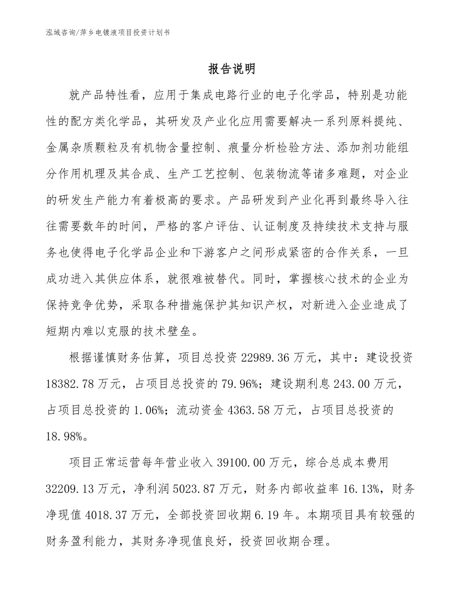 萍乡电镀液项目投资计划书【模板范文】_第1页
