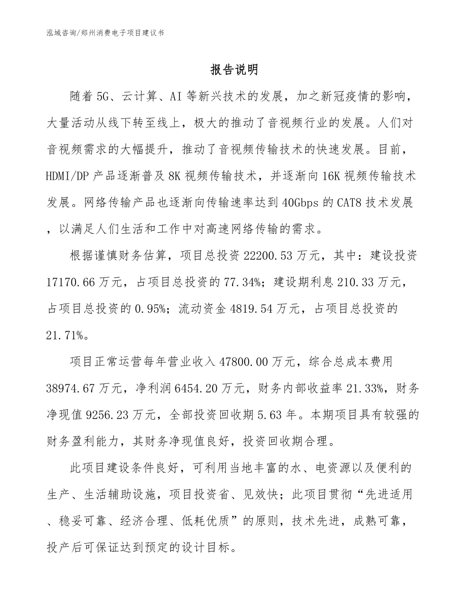郑州消费电子项目建议书_模板范本_第1页