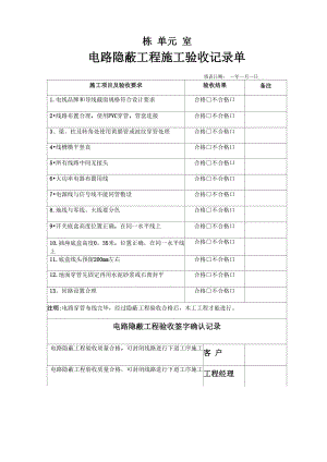 家装水电施工验收单