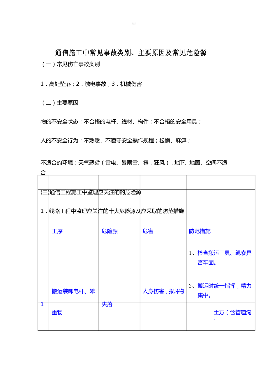 通信工程施工中常见的危险源及应采取的防范措施_第1页