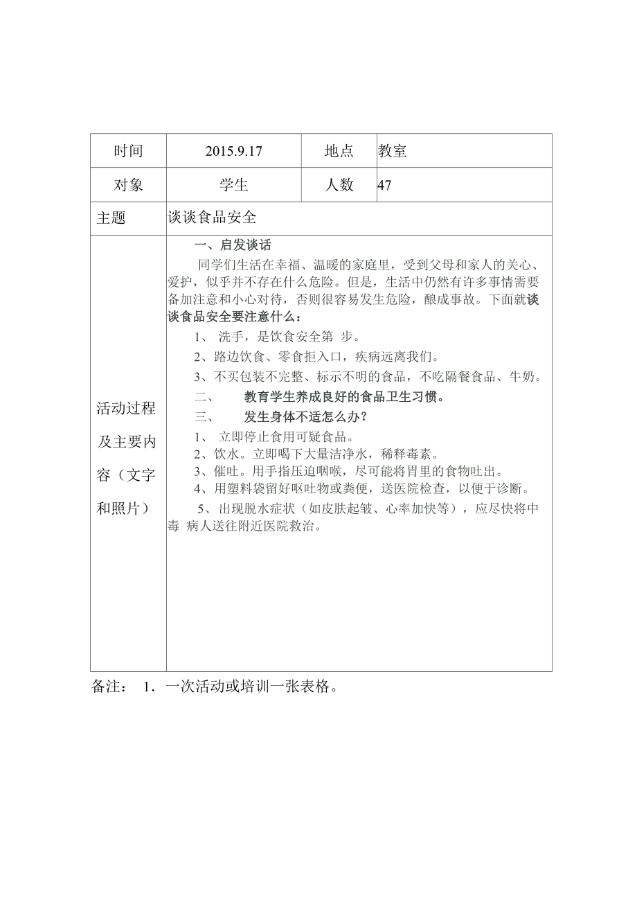 食品安全宣传周和知识课程培训活动记录_第1页