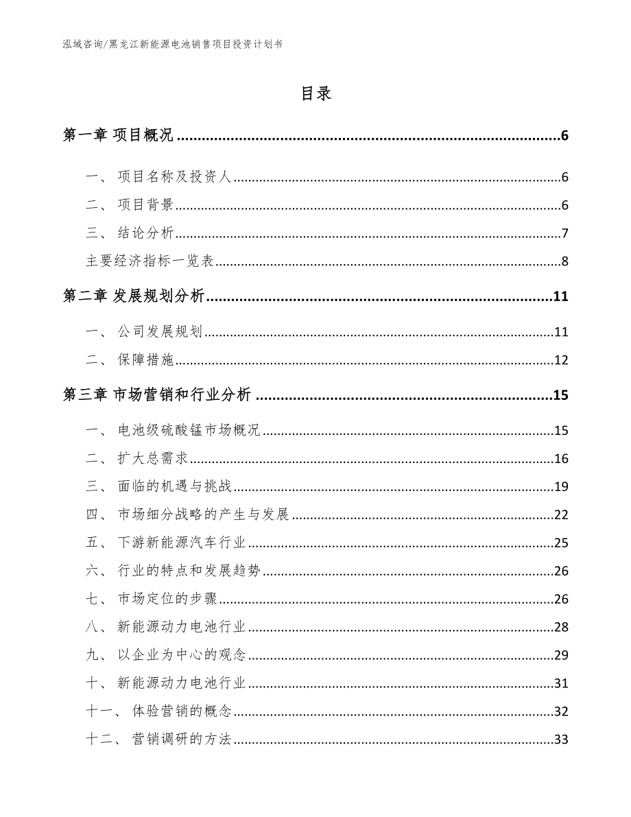 黑龙江新能源电池销售项目投资计划书_第1页