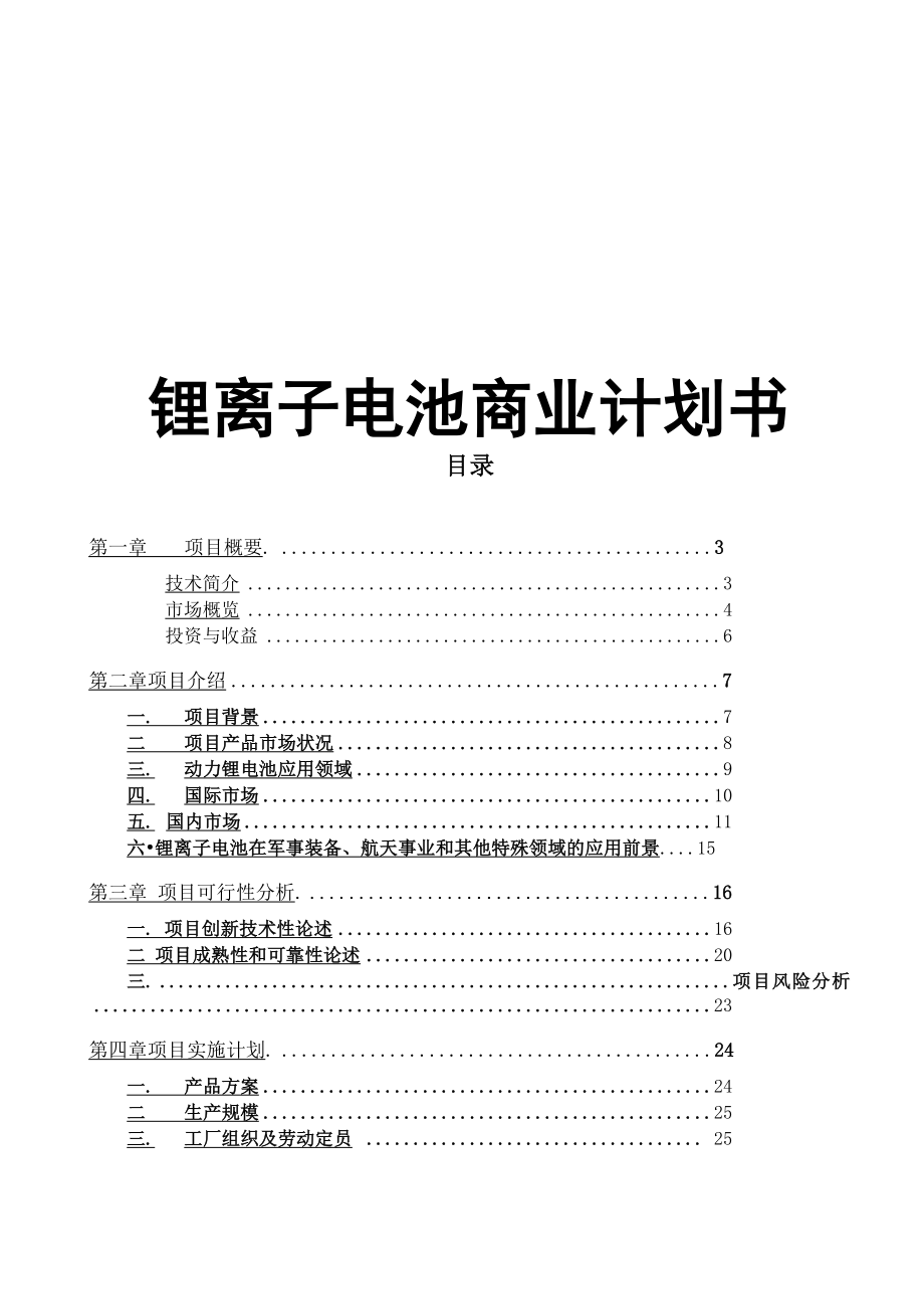 锂离子动力电池项目商业计划书_第1页