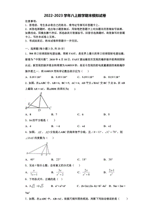 2022-2023学年湖北省宣恩县八年级数学第一学期期末教学质量检测试题含解析