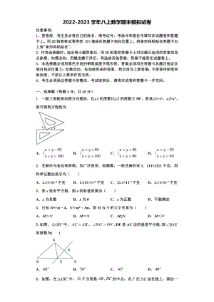 2022-2023学年江苏省连云港市沙河中学数学八年级第一学期期末检测试题含解析