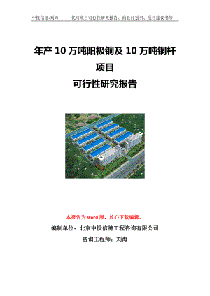 年产10万吨阳极铜及10万吨铜杆项目可行性研究报告写作模板立项备案文件