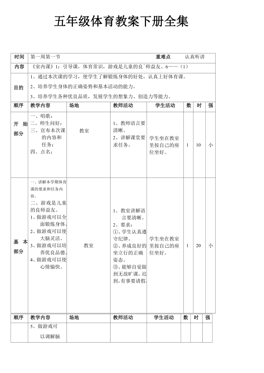 五年级体育教案 下册全集_第1页