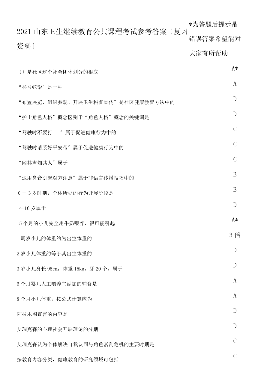 好医生继续医学教育公共课程《社区护理》试题题库及答案_第1页