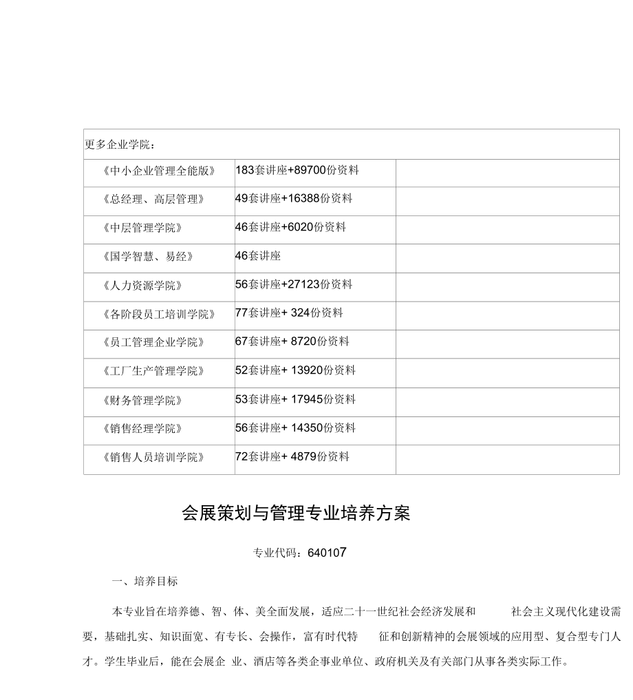 会展策划与管理专业的培养方案_第1页