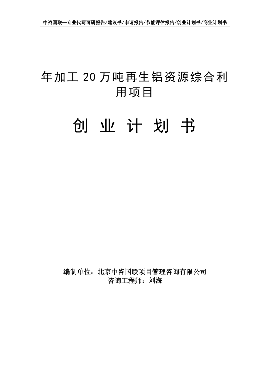 年加工20万吨再生铝资源综合利用项目创业计划书写作模板_第1页