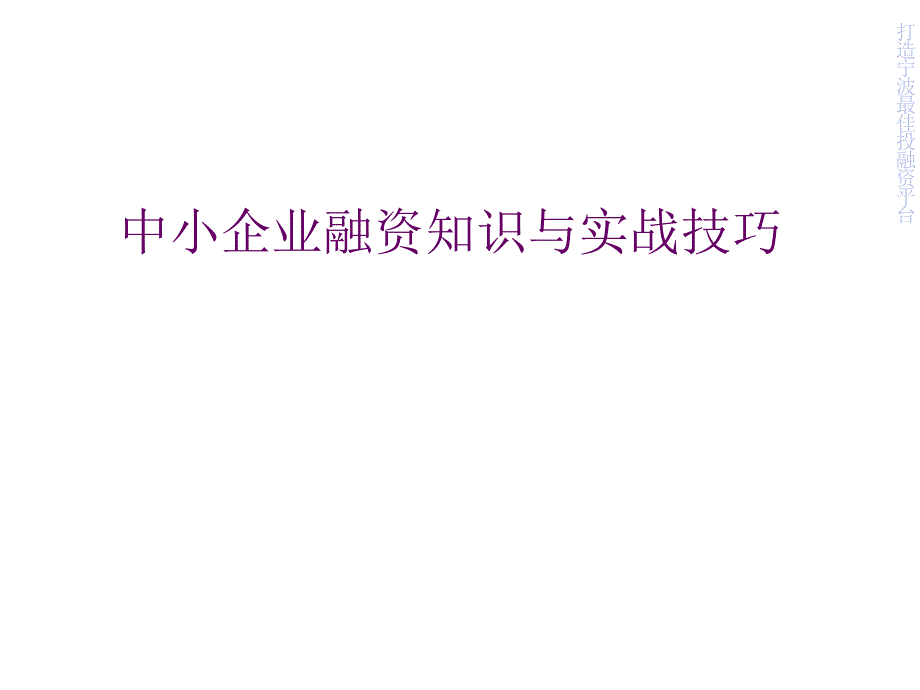 (精品)中小企业融资知识与实战技巧_第1页