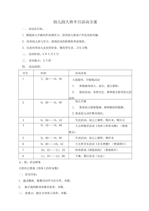 幼儿园大班半日活动详细方案