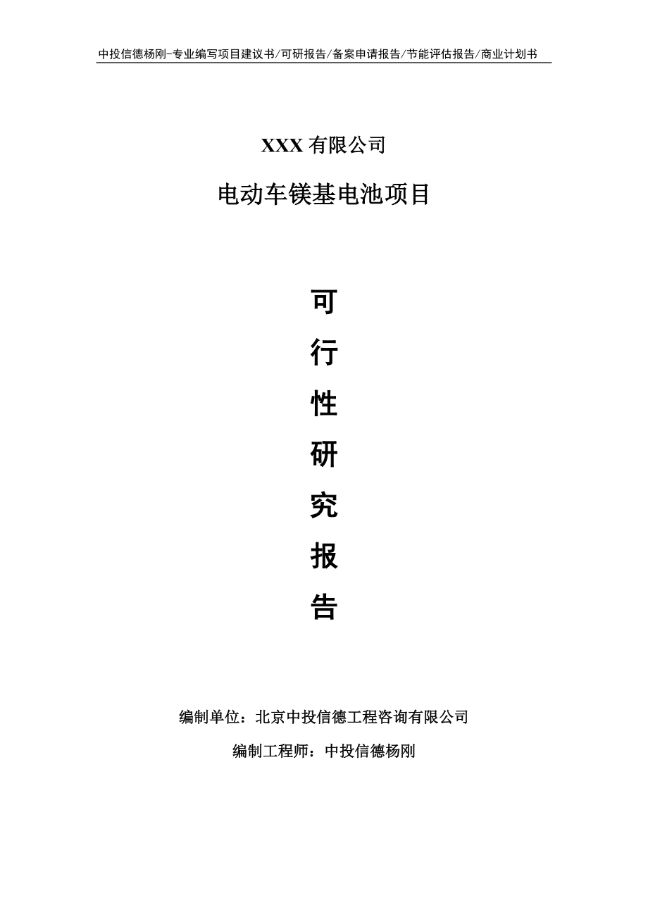 电动车镁基电池可行性研究报告申请建议书_第1页