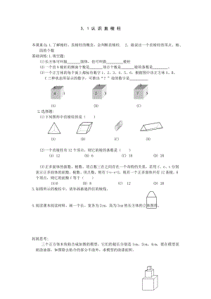 数学八年级上：认识直棱柱 试题2(含答案)