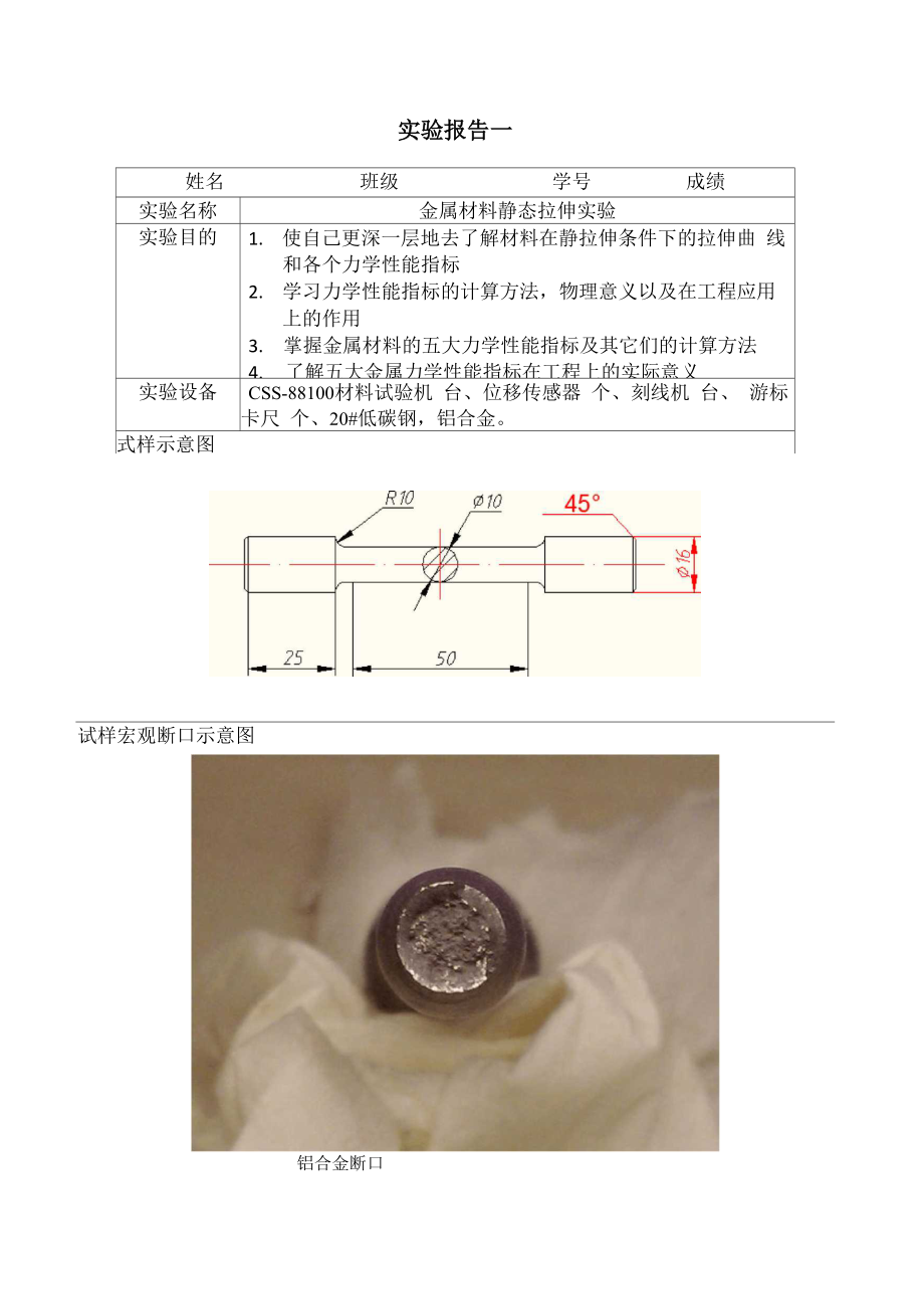 西安交通大学材料力学性能实验报告一_第1页