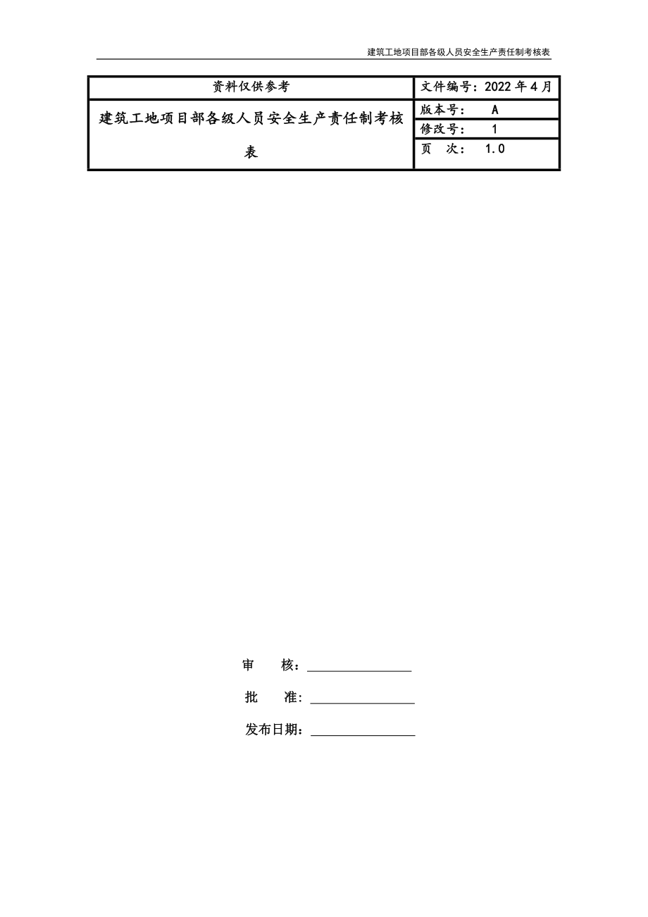 建筑工地项目部各级人员安全生产责任制考核表_第1页