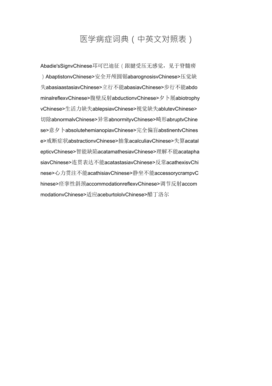 医学病症词典(中英文对照表)_第1页