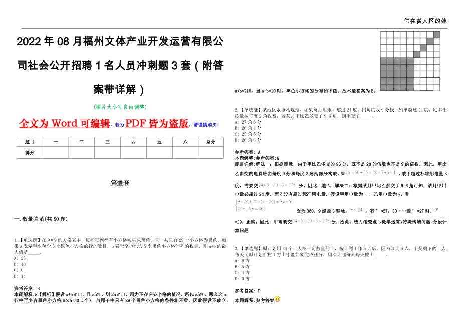 2022年08月福州文体产业开发运营有限公司社会公开招聘1名人员冲刺题3套（附答案带详解）第10期_第1页